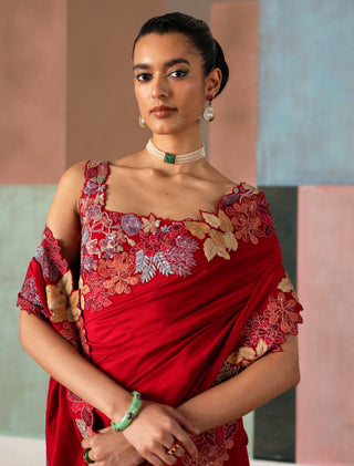 Selene red sari set
