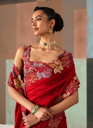 Selene red sari set
