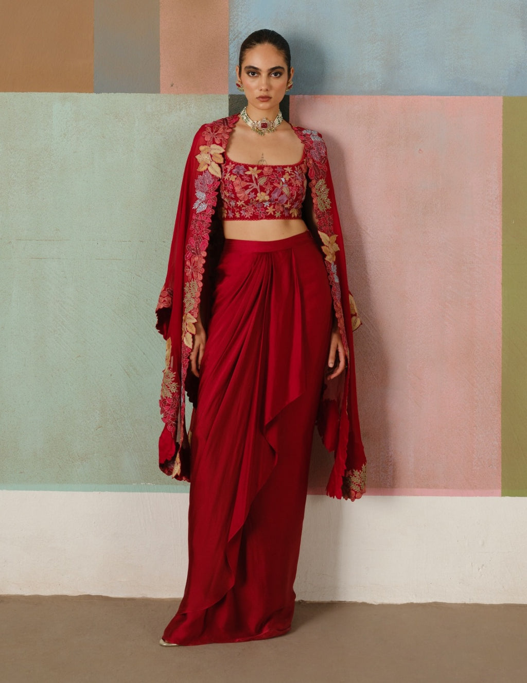Lea red cape and skirt set