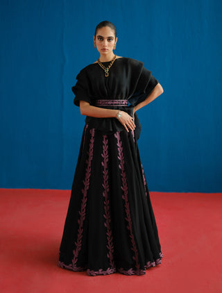 Alana black pouf top and skirt set