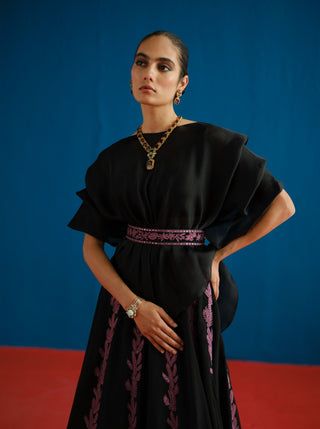 Alana black pouf top and skirt set