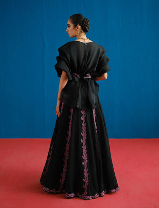 Alana black pouf top and skirt set