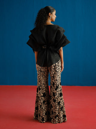 Elin black pouf top and pant set