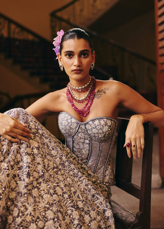 Zyra gun metal corset lehenga set
