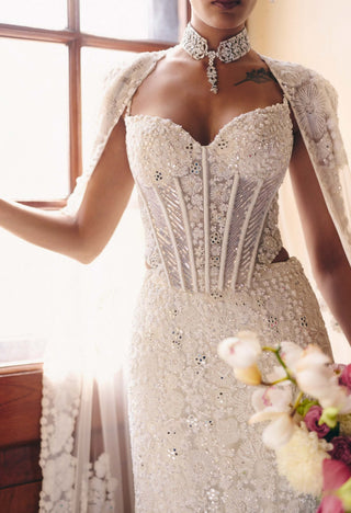 Zarina ivory corset cape and skirt set