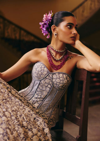 Zyra gun metal corset lehenga set
