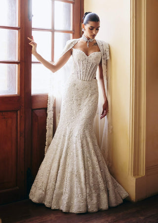 Zarina ivory corset cape and skirt set