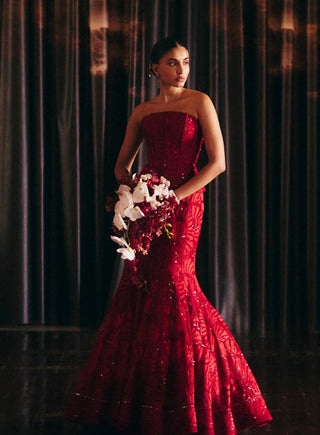 Malia red corset lehenga set