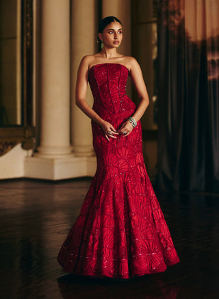 Malia red corset lehenga set
