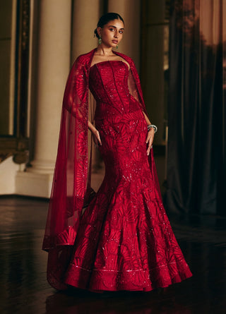 Malia red corset lehenga set