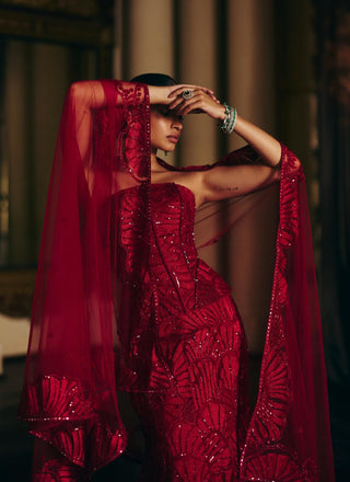 Malia red corset lehenga set