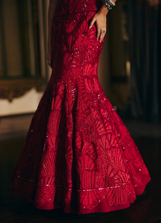Malia red corset lehenga set
