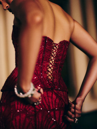 Malia red corset lehenga set