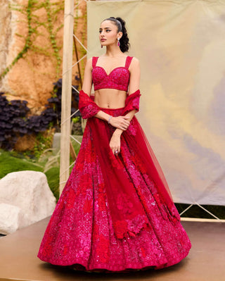 Red adonis lehenga set