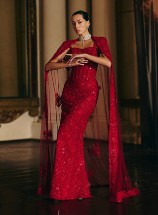 Gianna red corset cape and skirt set