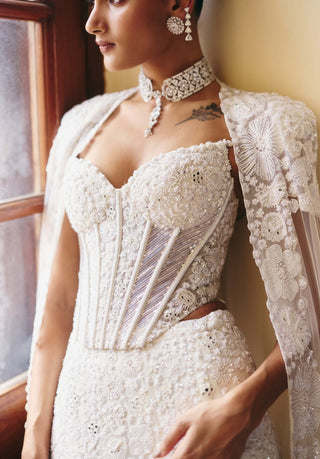 Zarina ivory corset cape and skirt set