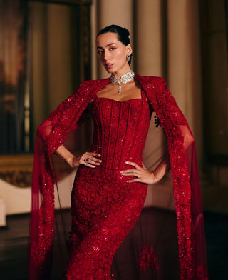 Gianna red corset cape and skirt set