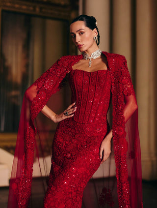 Gianna red corset cape and skirt set