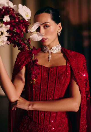 Gianna red corset cape and skirt set
