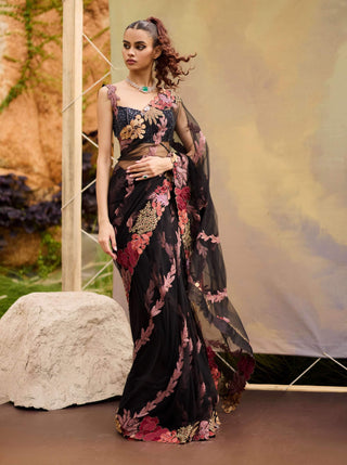 Black abalia sari corset set