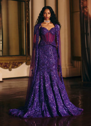 Esme purple corset skirt and cape set