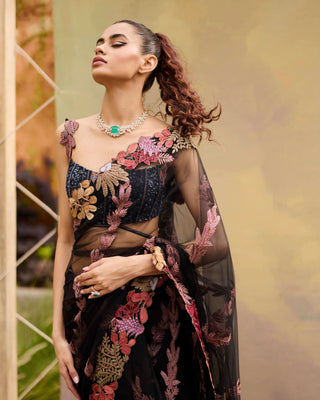 Black abalia sari corset set