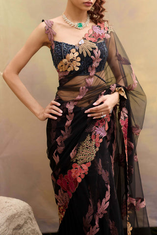 Black abalia sari corset set