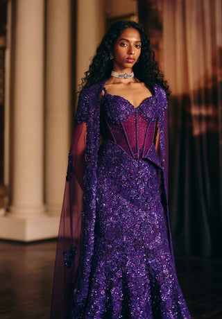 Esme purple corset skirt and cape set