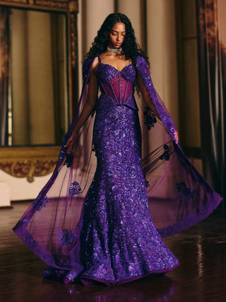 Esme purple corset skirt and cape set