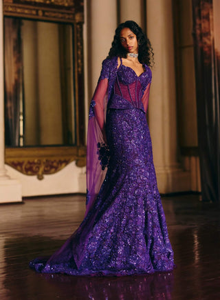 Esme purple corset skirt and cape set