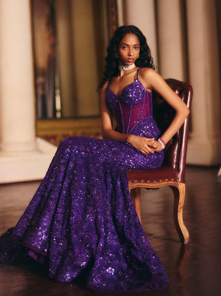 Esme purple corset skirt and cape set