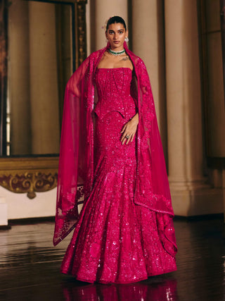 Rheia fuchsia corset lehenga set