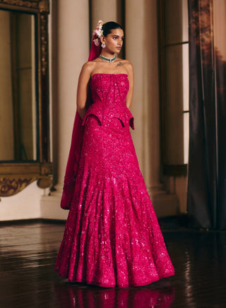 Rheia fuchsia corset lehenga set