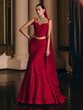 Yasmin red corset lehenga set