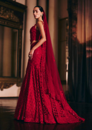 Yasmin red corset lehenga set