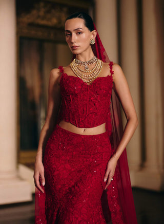 Yasmin red corset lehenga set