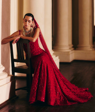 Yasmin red corset lehenga set