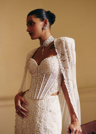 Zarina ivory corset cape and skirt set