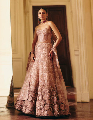 Safiya rose gold lehenga and corset set