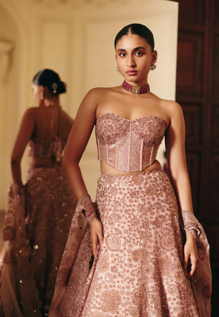 Safiya rose gold lehenga and corset set