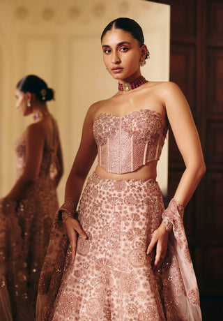Safiya rose gold lehenga and corset set