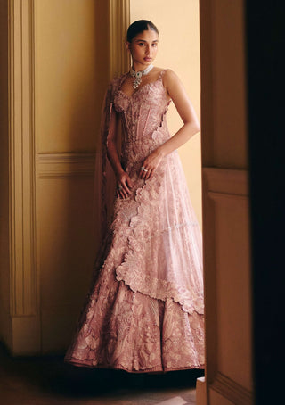 Mishika muted pink corset lehenga set