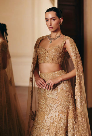 Josie gold lehenga corset and cape set