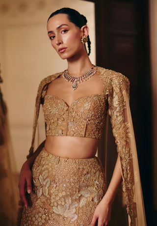 Josie gold lehenga corset and cape set