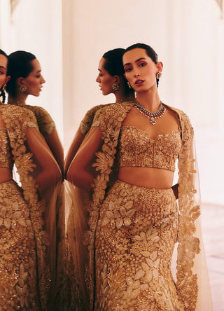 Josie gold lehenga corset and cape set