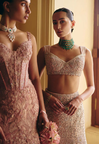 Mishika muted pink corset lehenga set