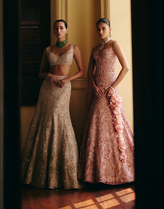 Mishika muted pink corset lehenga set