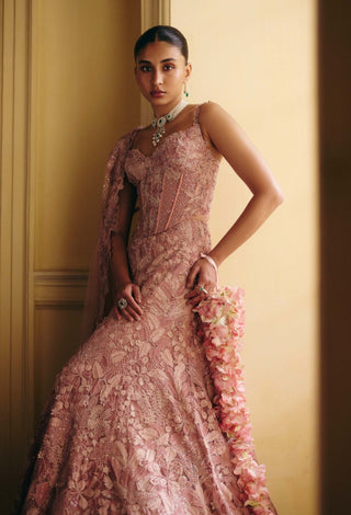 Mishika muted pink corset lehenga set
