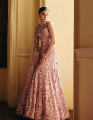 Mishika muted pink corset lehenga set