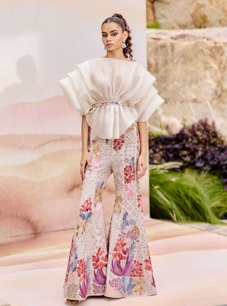 Ivory thistle flared pants and pouf top set